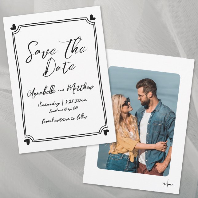 Handritad Foto Whimsical Enkel Bröllop Spara Datumet (Hand Drawn Photo Whimsical Simple Wedding Save the Date)