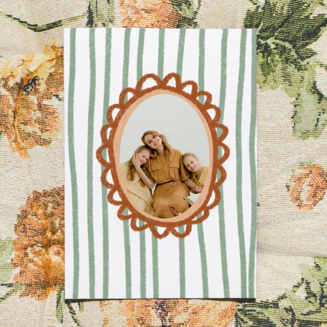 Handritad fotram med randig mors dag kort (Hand-Drawn Photo Frame Striped Mother's Day Card)