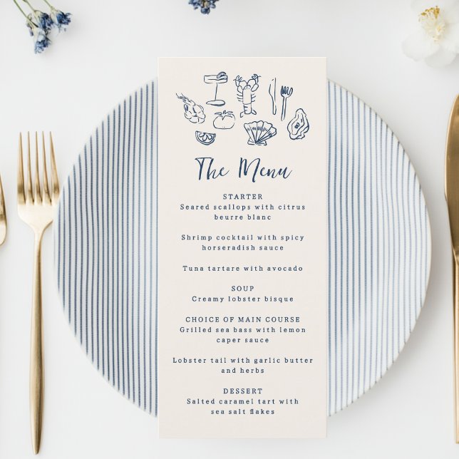 Handritad funkig nautisk födelsedags- bröllopspart meny (Skapare uppladdad)