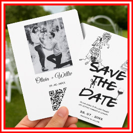Handritad Funky Whimsical QR-kod Bröllops FOTO Spara Datumet
