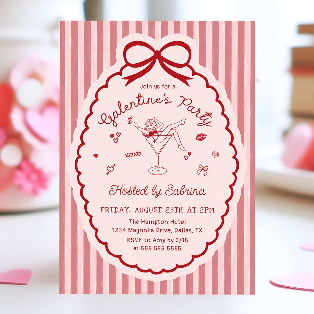 Handritad Galentine-dagsinbjudan med båge Inbjudningar (Skapare uppladdad)