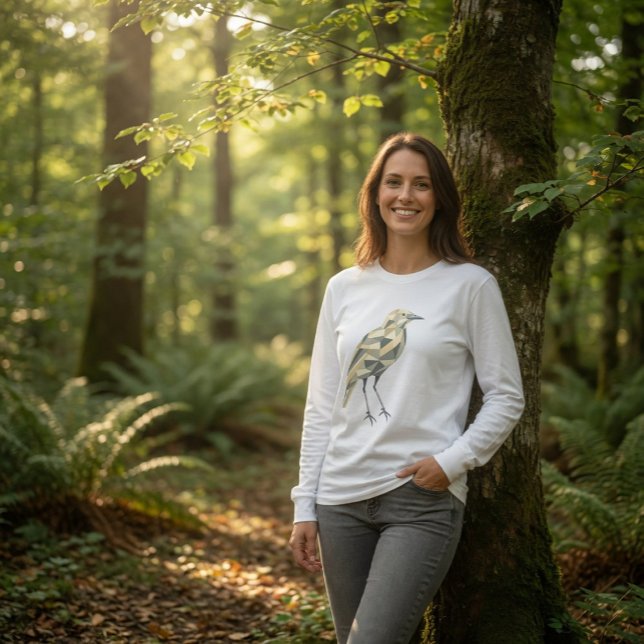 Handritad Geometrisk Fågel Dam Vit T Shirt (Skapare uppladdad)