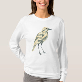 Handritad geometrisk fågelvit kvinnor t shirt