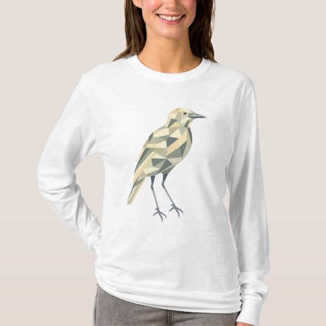 Handritad geometrisk fågelvit kvinnor t shirt (Framsida)