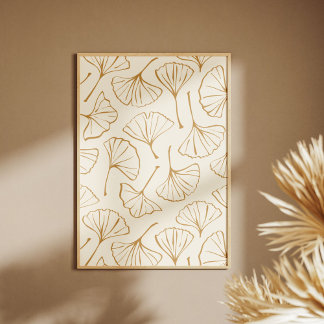 Handritad Ginkgo Japansk Boho Japandi Botanisk Poster