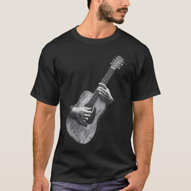 Handritad gitarrskiss Expressiv akustisk musik T Shirt (Framsida)