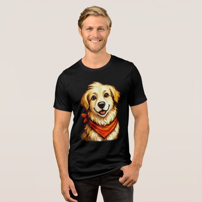 Handritad Glad Gyllen Hund T-Shirt (Framsida Full)