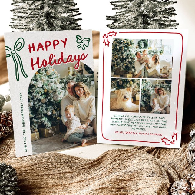 Handritad Glad Jul Båge Foto Julkort (Hand Drawn Happy Holidays Arch Photo Christmas Holiday Card)