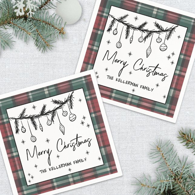 Handritad Glad Jul Fest Pappersservett (Hand Drawn Merry Christmas Party Napkins)