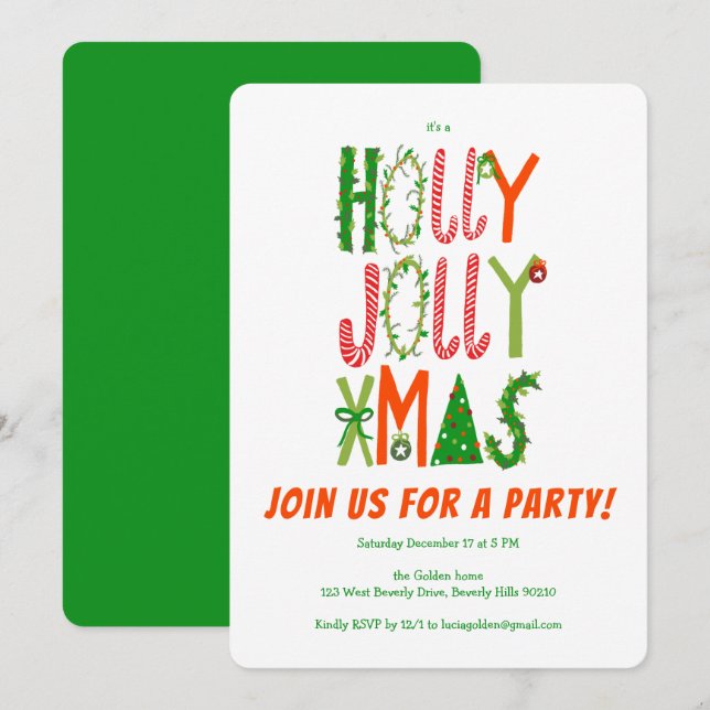 Handritad Glad Jul Jul CUSTOM Högtid Inbjudningar (Fram/baksida)
