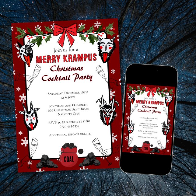Handritad Glad Krampus Jul Cocktailfest Inbjudningar (Skapare uppladdad)