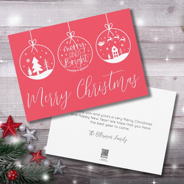 Handritad Glad Lysande Jul Julkort (Festive Simple Merry Bright Red Christmas Holiday Card)
