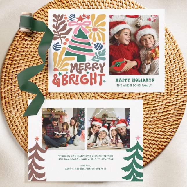 Handritad Glad och Ljus Retro Familj  Julkort (Skapare uppladdad)