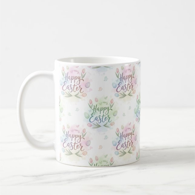 Handritad Glad Påsk Akvarell Kaffemugg (Vänster)