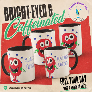 Handritad glad röd seriefigur-monster mugg