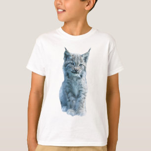 Handritad Grå Bobcat Lynx Unge Vild Katt Barn T Shirt