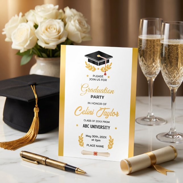 Handritad Gradient Utexamensfestinbjudan Inbjudningar (Hand-Drawn Gradient Graduation Party Invitation)