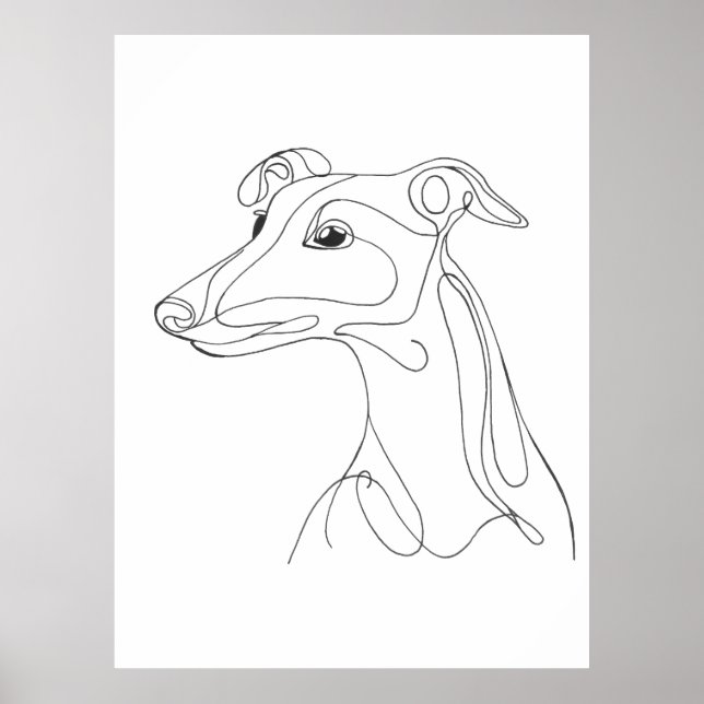 Handritad gråhund Linje Konst - Minimalistisk Desi Poster (Framsidan)