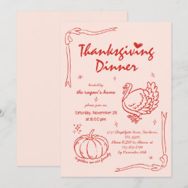 Handritad Grakig Pumpa Turk Thanksgiving Inbjudningar