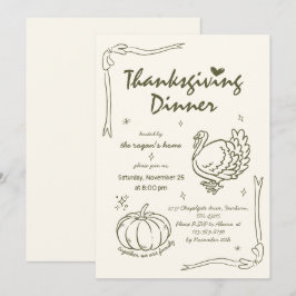 Handritad Grakig Pumpa Turk Thanksgiving Inbjudningar
