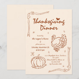 Handritad Grakist Pumpa Turk Thanksgiving Inbjudningar