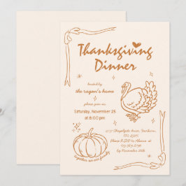 Handritad Grakterad Pumpa Turk Thanksgiving Inbjudningar