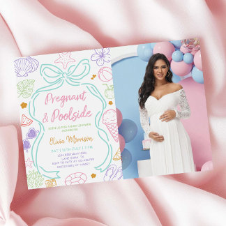 Handritad Gravid & Pool Summer Baby Shower Inbjudningar