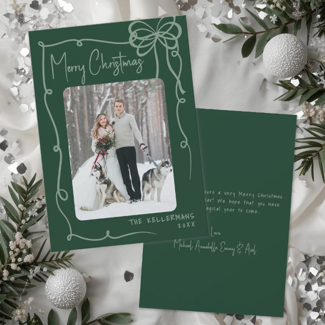 Handritad grön fantasifull God Jul Julkort (Hand Drawn Green Whimsical Merry Christmas Holiday Card)