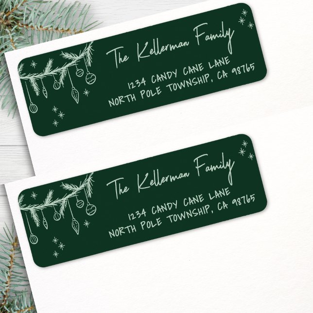 Handritad grön jul returadress etikett (Hand Drawn Green Christmas Return Address label )