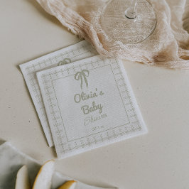 Handritad grön retro-gingham-båge baby shower pappersservett
