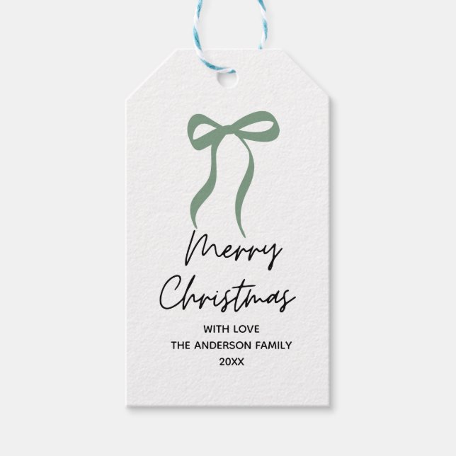 Handritad grön slinga God Jul Presentetikett (Framsidan)