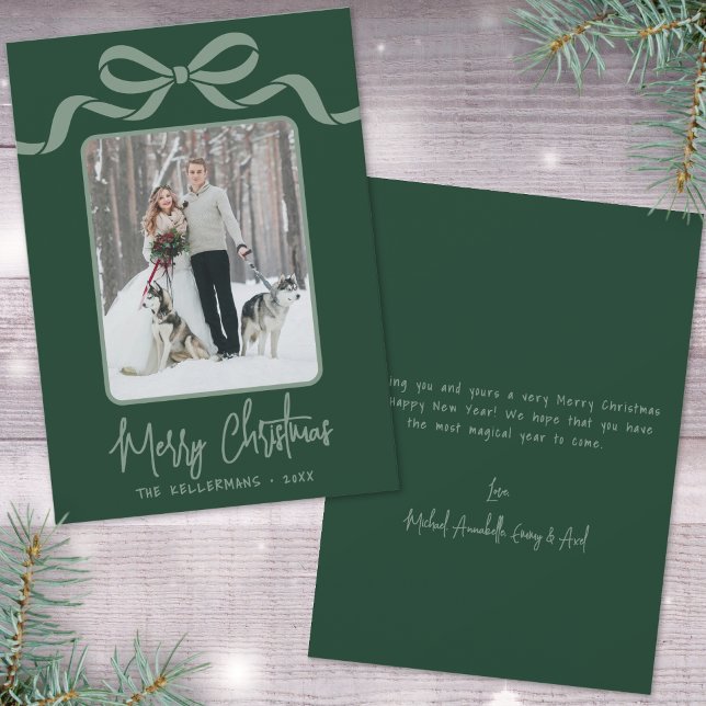 Handritad Grön Whimsical God Jul Julkort (Hand Drawn Green Whimsical Merry Christmas Holiday Card )