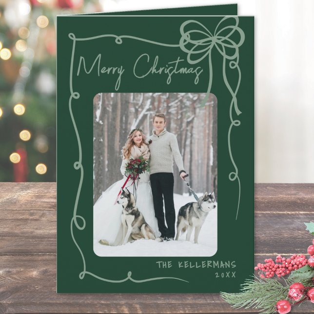 Handritad Grön Whimsisk God Jul Helgkort (Hand Drawn Green Whimsical Merry Christmas Holiday Card)