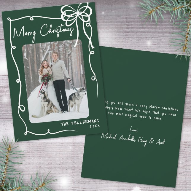 Handritad Grön Whimsisk God Jul Julkort (Hand Drawn Green Whimsical Merry Christmas Holiday Card)