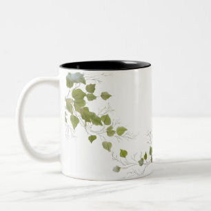 Handritad Grönt Lövs Minimal botanisk Två-Tonad Mugg