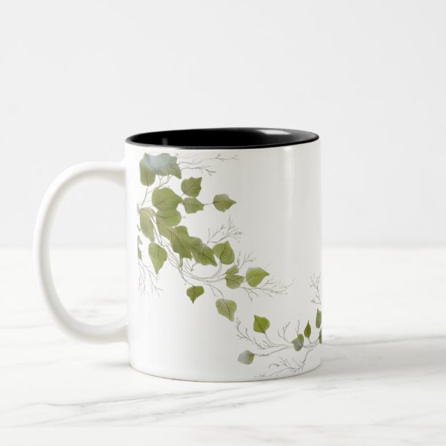Handritad Grönt Lövs | Minimal botanisk Två-Tonad Mugg (Vänster)