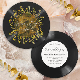 Handritad guld vildblomma vinyl LP-skiva bröllop Inbjudningar