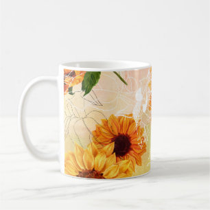 Handritad Gult Solblommor Watercolor Mönster Kaffemugg