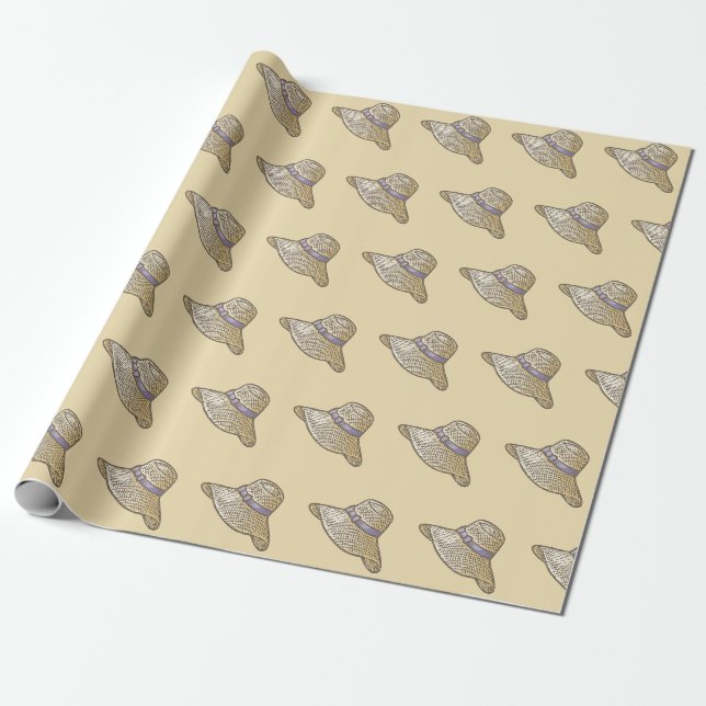 Handritad halmhatt beige presentpapper (Utrullad)