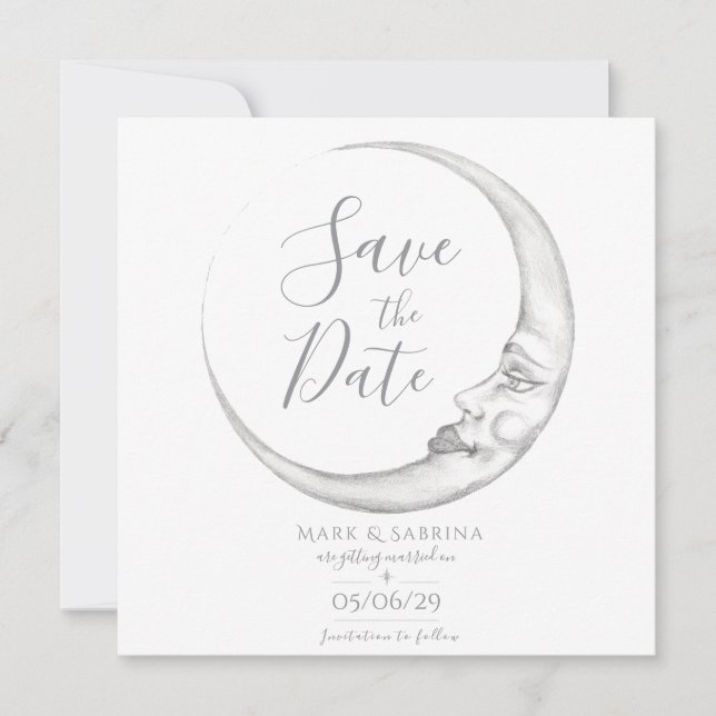 Handritad halvmåne Spara datum-kort Datumet (Framsida)