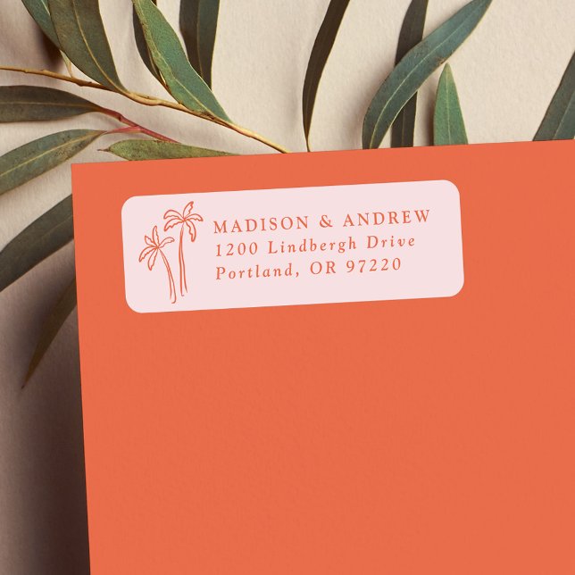 Handritad Handflatan Träd Rosa Bröllop Returadress Etikett (Skapare uppladdad)