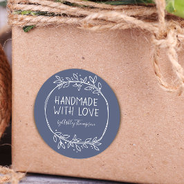 Handritad Handgjord Med Kärlek Personlig Blå Runt Klistermärke