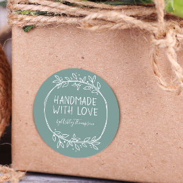 Handritad Handgjord Med Kärlek Personlig Teal Runt Klistermärke