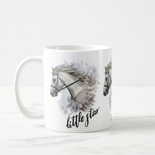 Handritad häst med växter kaffemugg (Vänster)