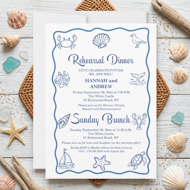 Handritad Havsliv Övningsmiddag Söndagsbrunch Inbjudningar (Skapare uppladdad)