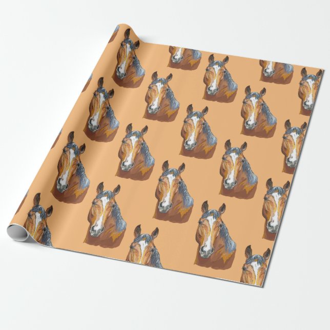 Handritad hingst med brun päls presentpapper (Utrullad)