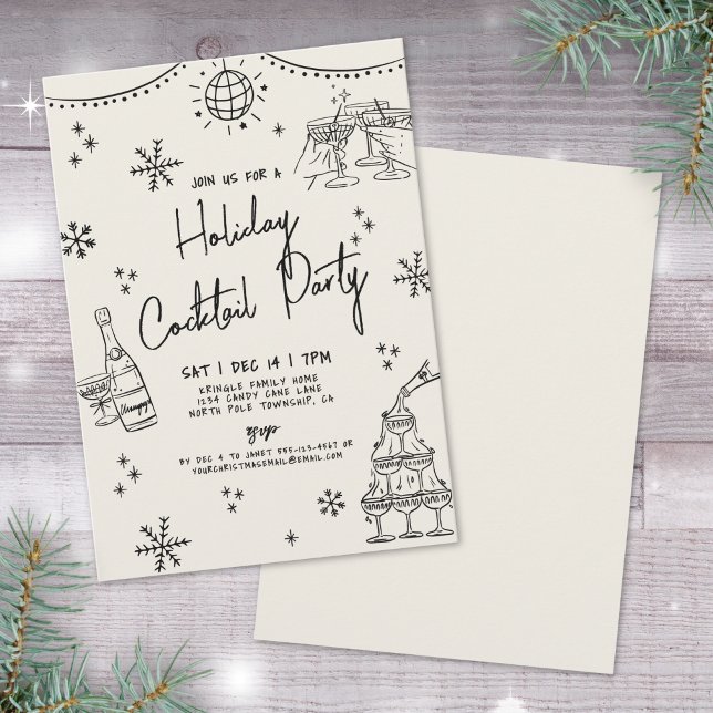 Handritad Holiday Cocktail Party Inbjudningar (Hand Drawn Holiday Cocktail Party Invitation)