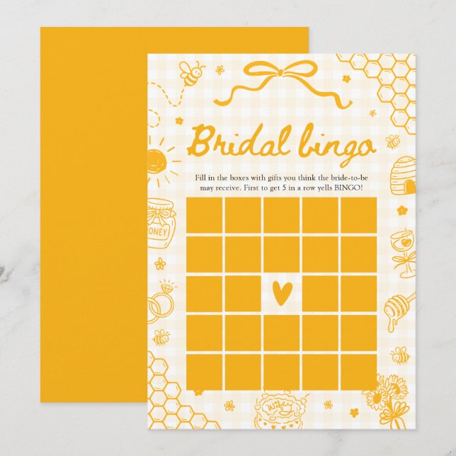 Handritad Honey Bee Bröllopsbingo Baby Shower-spel Inbjudningar (Fram/baksida)