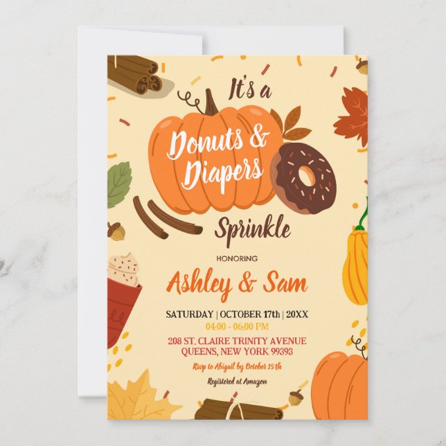 Handritad Höst Pumpkinsmånor Blöjor Babyfirande Inbjudningar (Framsida)