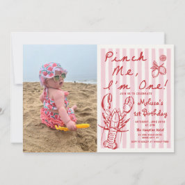 Handritad hummer 1-års födelsedagsfoto-inbjudan inbjudningar